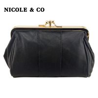 NICOLE &amp; CO ของแท้ใหม่หนังแกะ Dompet Koin แท้สำหรับผู้หญิงกระเป๋าเก็บบัตรหนังแท้กระเป๋าสตางค์ขนาดเล็กเด็กผู้หญิงกรอบโลหะกระเป๋าใส่เงินเปลี่ยน