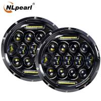 NLpearl ไฟหน้ารถ LED ทรงกลม,2ชิ้นสำหรับ Jeep Wrangler 7นิ้ว75W ไฟคาดศีรษะ LED พร้อมไฟวิ่งตอนกลางวัน DRL ไฟต่ำสูงสำหรับ Jeep Wrangler JK TJ LJ รถจักรยานยนต์พร้อมอะแดปเตอร์ H4 H13