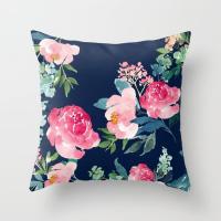 Navy and Pink Watercolor Peony Pillowcase Decorative Cushion For Sofa Printed Pillow Chair Car Cushion Cover Home Decoration