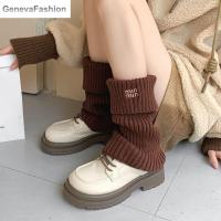 GENEVA พลิกพลิกได้ Letter leg warmers สไตล์ญี่ปุ่นแบบ JK JK JK ถุงเท้าขาสั้น แฟชั่นสำหรับผู้หญิง Balletcore ผ้าคลุมขาถัก สาวๆ