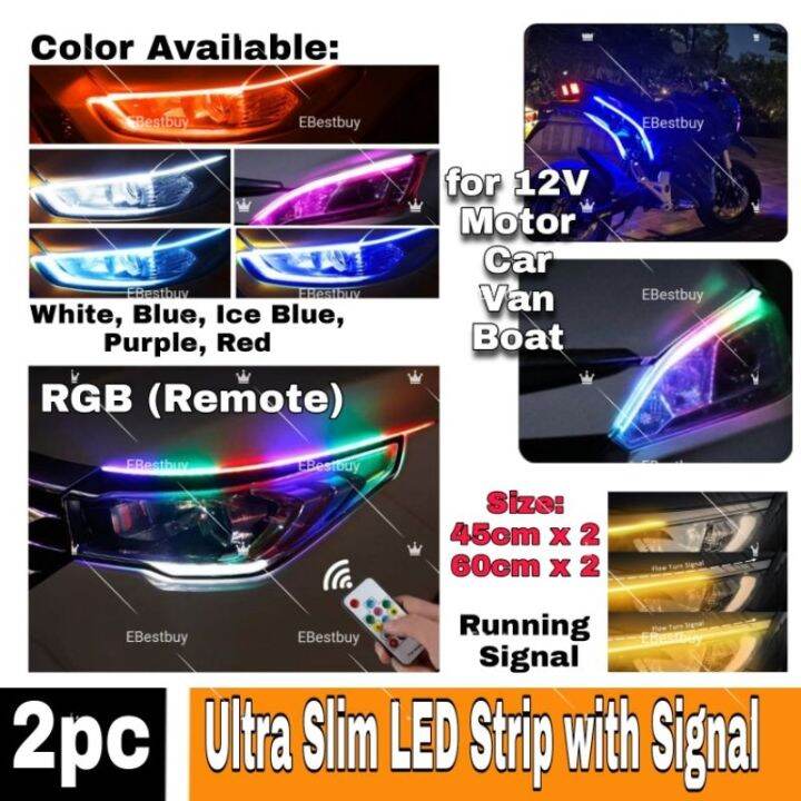₪ 2pc 12v Car DRL Lights LED Strip headlamp Eye lip Day light signal
