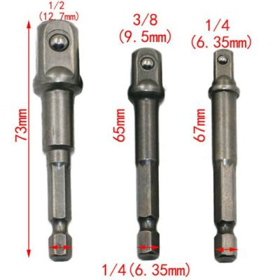 HH-DDPJSteel Socket Adapter Hex Shank To 1/4" 3/8" 1/2" Extension Drill Bits Bar Hex Bit Set Power Tools For Screwdriver  3pcs/set