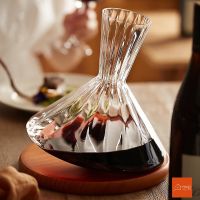 1000ML Nordic Glass Wine Decanter Set Creative Top Fast Decanting Whiskey Dispenser Swing Wide-ribbed Tumbler with Wooden Holder