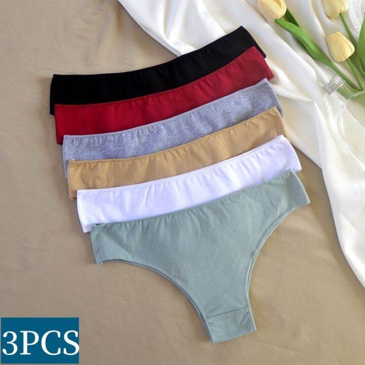 3Pcs Brazilian Panties Women Sexy Cotton Lingerie Low Waist Underwear