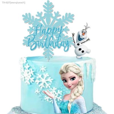 ○ Paper Cake Topper Happy Birthday Cake Decorations For Girl Birthday Baby Shower Party Supplies Frozen Elsa Anna Princess Cartoon