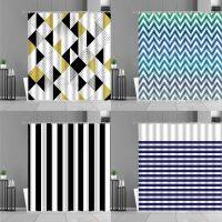 3D Digital Printing Resistant Waterproof Bathroom Shower Curtain Nordic Geometry Shower Curtains Black And White Blue Wave Stripe Plaid Waterproof Bathroom Curtain Boy Room Decor Cloth Screen