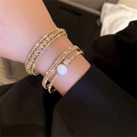 Luxury Color Crystal Tennis Bracelets for Women Pearl Bowknot AAA Cubic Zirconia Rhinestone Bead Chain Party Fine Jewelry