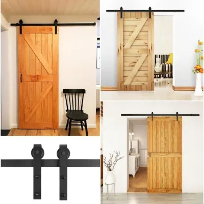 ✣✇ Barn Door Hanging Rail Sliding Pulley Hardware Kit Top Mount Hanger Track Closet Roller Rail Track Slide Door Accessories