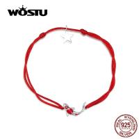 WOSTU 2019 New 100% Real 925 Sterling Silver Adjustable Bracelet Red Rope Link Chain Mean Luck For You Jewelry CQB145 Charms and Charm Bracelet