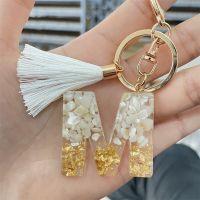 White Tassel Sparkling Letter Keychain Crystal Epoxy Fashion 26 English Alphabet Pendant Charms Small Gift For Couple Bag Charms Key Chains