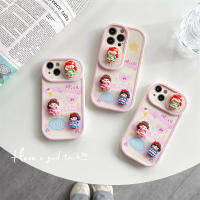 3D การ์ตูนเจ้าหญิงอ้วนสามคนในสีชมพูสำหรับ IPhone14 13 12 11 Pro Max แฟชั่นเคสโทรศัพท์เป็นคู่