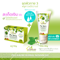 บ้านหมอละออง ชุดผิวกาย 3 แพ็กรวม 2 ชิ้น สบู่พลูคาว 90g คู่ ครีมพลูคาว 40g ฟรีค่าส่ง 30 บาทแรก  สบู่และครีมสมุนไพรพลูคาวแอ๊ดวานซ์ Plu Kaow Herbal Advanced Soap &amp; Cream ผิวแห้ง สะเก็ดเงิน รอยน้ำเหลืองเสีย ใช้ได้ ได้รับเลขทะเบียนการผลิตตามกฎหมาย