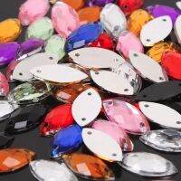 50pcs 7*15 mm high quality AB Color Marquise Shape Acrylic Rhinestones Sewing Flat back Beads Sew On 2 Hole