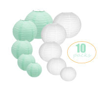 10 Pcsset 6"-14" White Mint Green Chinese Paper Lantern Assorted Sizes Round chinoise papier lampion wedding Hanging Home Decor