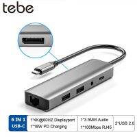 Tebe 6 IN 1 USB C ฮับต่อพ่วง Type-C ถึง4K 60Hz RJ45พอร์ตการแสดงผล USB 2.0 PD 3.5มม. อะแด็ปเตอร์ตัวแยกไมโครโฟนสัญญาณเสียงสำหรับ J20 M1 Macbook Air