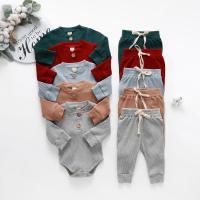 Infant Newborn Baby Girl Boy Spring Autumn Ribbed/Plaid Solid Clothes Sets Long Sleeve Bodysuits + Elastic Pants 2PCs Outfits  by Hs2023