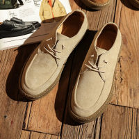 Mens R Cow Suede Casual Shoes, Thick Sole Sneakers with Lace-up, Oxford, Beige