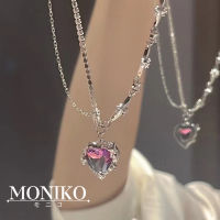 MONIKO สร้อยคอจี้หัวใจเพชรสีม่วงหญิง ประดับเพทาย แต่งไล่โทนสีม่วง