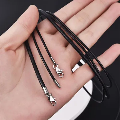 45/50/60cm Black Braid Wax Cord DIY Pendant Necklace Jewelry Making Handmade Leather Rope Lobster Clasp String Chain