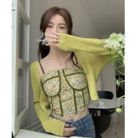 ﺴ✢⊙ 61756 Floral Vest Sling/Sunscreen Knitted Long-Sleeved Cardigan