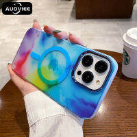 AUOVIEE เคสโทรศัพท์ภาพวาดสีน้ำศิลปะสำหรับ Magsafe ชาร์จไร้สายแม่เหล็ก iPhone 13 14 Pro MAX ซิลิโคนสีรุ้งอ่อน