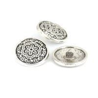 10 PCs Zinc Based Alloy Flower Carved Round Metal Sewing Shank Buttons Antique Silver Color 20mm Dia Clothing Accessories