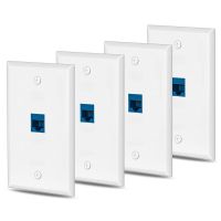 4x Cat6 Ethernet Wall Plate Outlet 1 Port RJ45 Network Female To Female Keystone Wall Coupler Jack Plate White &amp; Blue