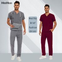 Women Men Short Sleeve V-neck Tops Pocket Pants Nursing Working Uniform Set Suit Hospital Doctor Clothes Overall Lady Clothing