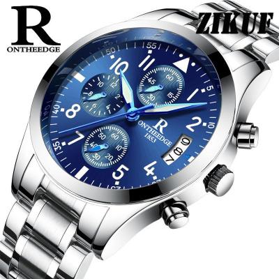 นาฬิกาผู้ชาย ONTHEEDGE นาฬิกาโครโนกราฟผู้ชายธุรกิจ RZY028ควอตซ์นาฬิกากันน้ำวันที่