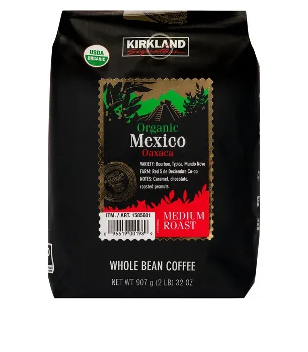 Kirkland Signature Medium Roast Whole Bean Coffee, Organic Mexico, 32