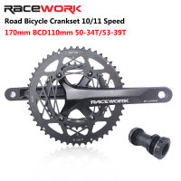 RACEWORK แผนที่จักรยาน Crankset 22 Speed 110 BCD Hollow คู่เฟือง Crankset 170Mm 50-34T/53-39T ด้านล่างวงเล็บ Chainring จักรยาน Crankset