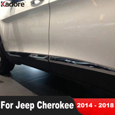 ชิ้นส่วนรถยนต์สำหรับ Jeep Cherokee 2014 2015 2016 2017 2018โครเมี่ยมตกแต่งร่างกายประตูด้านข้างรถตกแต่ง Streamer แถบอุปกรณ์เสริม87Tixgportz