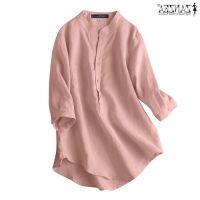 COD DSFERTRETRE ZANZEA Women Casual 3/4 Sleeve Solid Workwear O-Neck Blouse