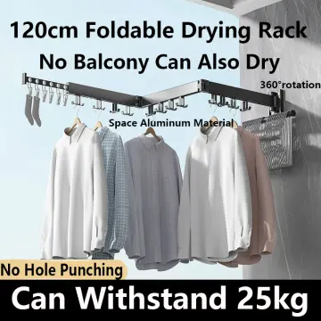 Compact) Balcony Wall Mounted Retractable Foldable Clothes Drying Rack  Clothes Hanger Space Saving Rack