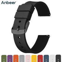 （Bar watchband）Anbeer สายนาฬิกายาง14มม. 18มม. 20มม. 22มม. 24มม. สายสายนาฬิกาสายข้อมือสำหรับเปลี่ยนแบบปลดเร็วสปอร์ตซิลิโคนสีดำผู้ชาย