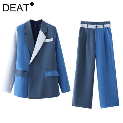 DEAT 2022 Fashion New Autumn Single Button Blazer + Straight-leg Pants Contrast Color Casual Two-piece Sets Women 13V1890