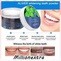 millionextra ALIVER Flavored Natural Teeth Whitener Charcoal Teeth Whitening Powder ผงฟอกสีฟัน บำรุงฟัน แก้ฟันเหลือง ขัดคราบเหลืองคราบพฟัน ดับกลิ่นปาก สดชื่น ช่วยลดการละลายของสารเคลือบฟัน สุขภาพช่องปาก ช่องปากสุขภาพ ฟันขาว 50กรัม