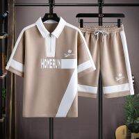 Spot parcel post Casual Sportswear Suit Summer New Trendy Waffle T T-shirt polo Suit Two-Piece Handsome Match
