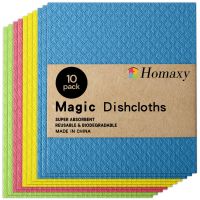 Homaxy 10Pcs Magic Cleaning Cloth Wood Pulp Sponge Kitchen Towel Reusable Cleaning Rag Absorbent Dishcloth Degradable Dish Cloth