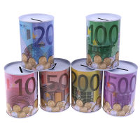Euro Dollar Metal Cylinder Piggy Bank Saving Money Box Home Decoration