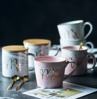 2020 350ml Marble Ceramic Coffee Mug Milk Tea Breakfast Cups Mr and Mrs Gold Inlay Mugs For Gifts