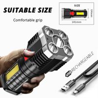 5 LED Super Bright Flashlight Multi-function Rechargeable Outdoor Waterproof Led Long-range Spotlight Battery Display COB Light