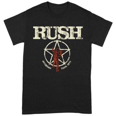 เสื้อยืด ลาย Rush American Tour 1977 สีดํา สําหรับผู้ชาย  ORL2