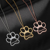 Tangula Personalise Customized Name Necklace Stainless Steel Pendant Dog Paw Necklace Paw Print Bone Pet Charm House Pet Jewely