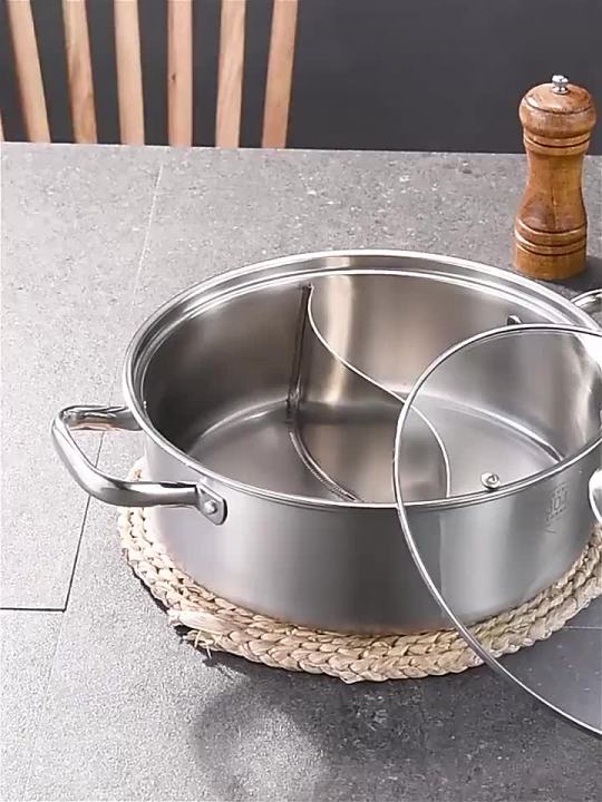 304 Stainless Steel Chinese Hot Pot Fondue Nonstick Frying Pan With Glass  Cover Hotpot Cooking Divided
