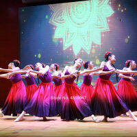 สเปน Flamenco กระโปรงผู้หญิงไล่โทนสีซีดจางสีเรียบมันวาวหรูหราหรูหราบิ๊กสวิงเต้นรำเครื่องแต่งกายสาวท้อง Maxi D Ress