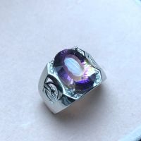 Natural Ametrine Mens Ring Atmospheric 925 Silver Hollow Court Style