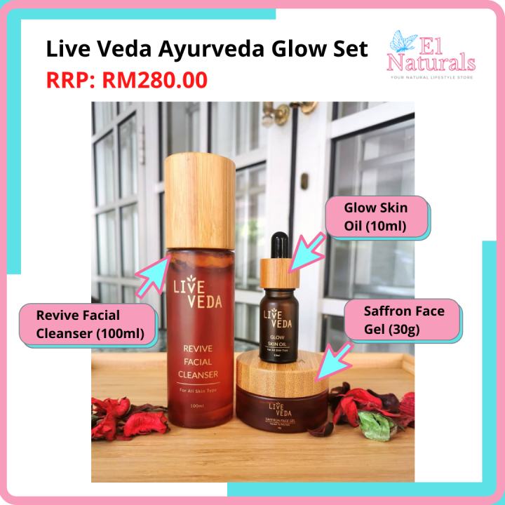 Live Veda Ayurveda Glow Set (Revive Facial Cleanser Saffron Face Gel