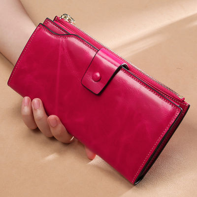 Genuine Leather Women Wallet Long Lady Leather Purse Brand Design Luxury Oil Wax Leather Female Wallet Coin Purse