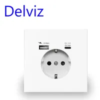 Delviz ปลั๊กไฟยูเอสบีติดผนังแผงสไตล์ใหม่ซิงค์ห้องนอน AC 110V-250V ฝังผนัง16A USB EU Stard Outlet